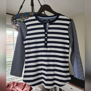 CHAPS Women's Top, S/P, NWT, MSRP $49, 100% cotton, navy and white stripes.